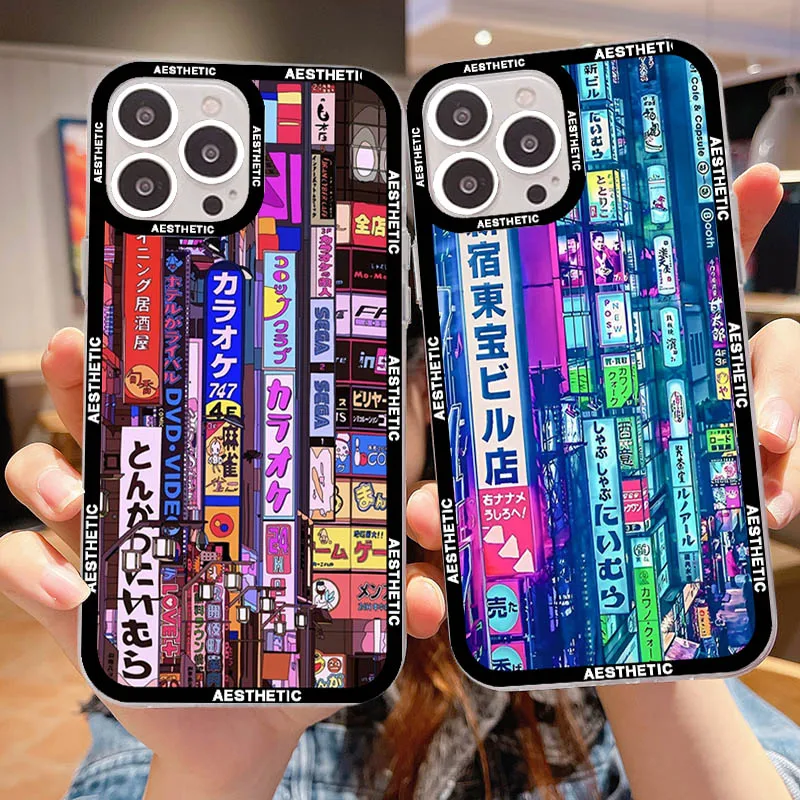 

Japanese Aesthetic Tokyo Neon Lights City Street Phone Case For IPhone 14 13 12 11 Pro Max Mini X Xs XR 6 7 8 Plus SE 2020