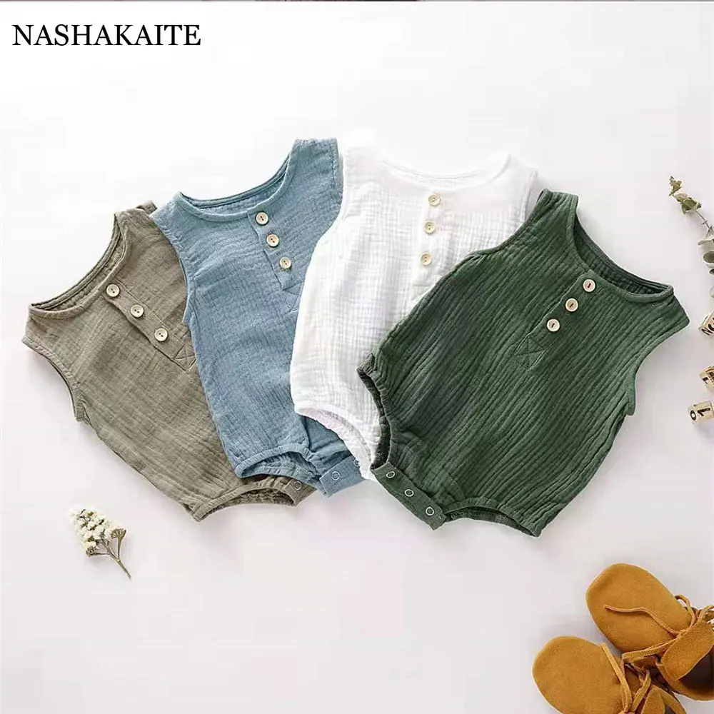 

Летняя одежда для малышей; Унисекс; Боди без рукавов для малышей; Комбинезоны из хлопка и льна для маленьких мальчиков; Одежда для девочек; Д...