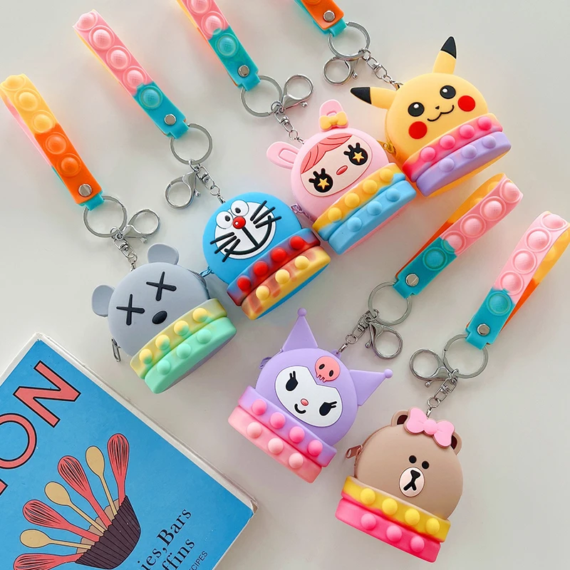 

New Simple Dimple Kawaii Macaron Push Bubble Fidgets Toy Pikachu Minnie Unicorn Coin Purse Pendant Squishy Sensory Toys Kid Gift