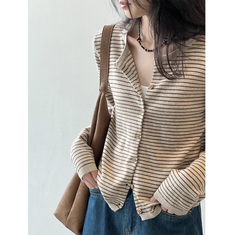 2024 женские осенние тонкие кардиганы с круглым вырезом дизайн на одной пуговице