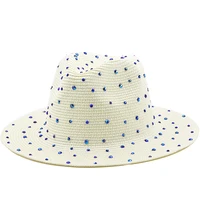luxury diamond panama soft shaped straw hat summer women wide brim beach sun cap uv protection girl fedora hat
