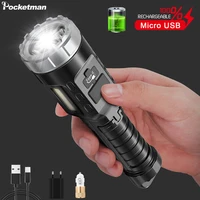 portable cobled flashlight 4 modes usb rechargeable waterproof torch brightest outdoor camping with build in battery light