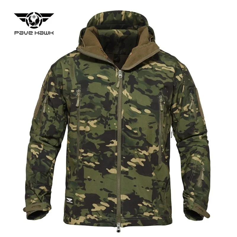 

Men's Military Tactical Soft Shell Cold Protection Warm Waterproof Hooded Jacket Camouflage Fleece Hunting Suit