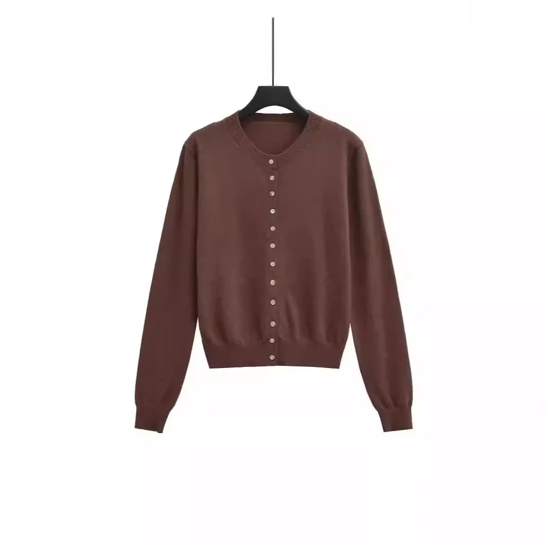 Женский вязаный кардиган-свитер однотонная куртка с круглым вырезом простой