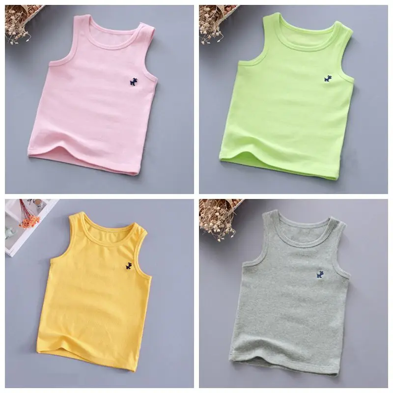 Children Embroidered Dog Vest Boys Girls Summer Tees T-Shirt Sleeveless Tank Solid Toddler Baby Tops Camisetas Moleton Infantil