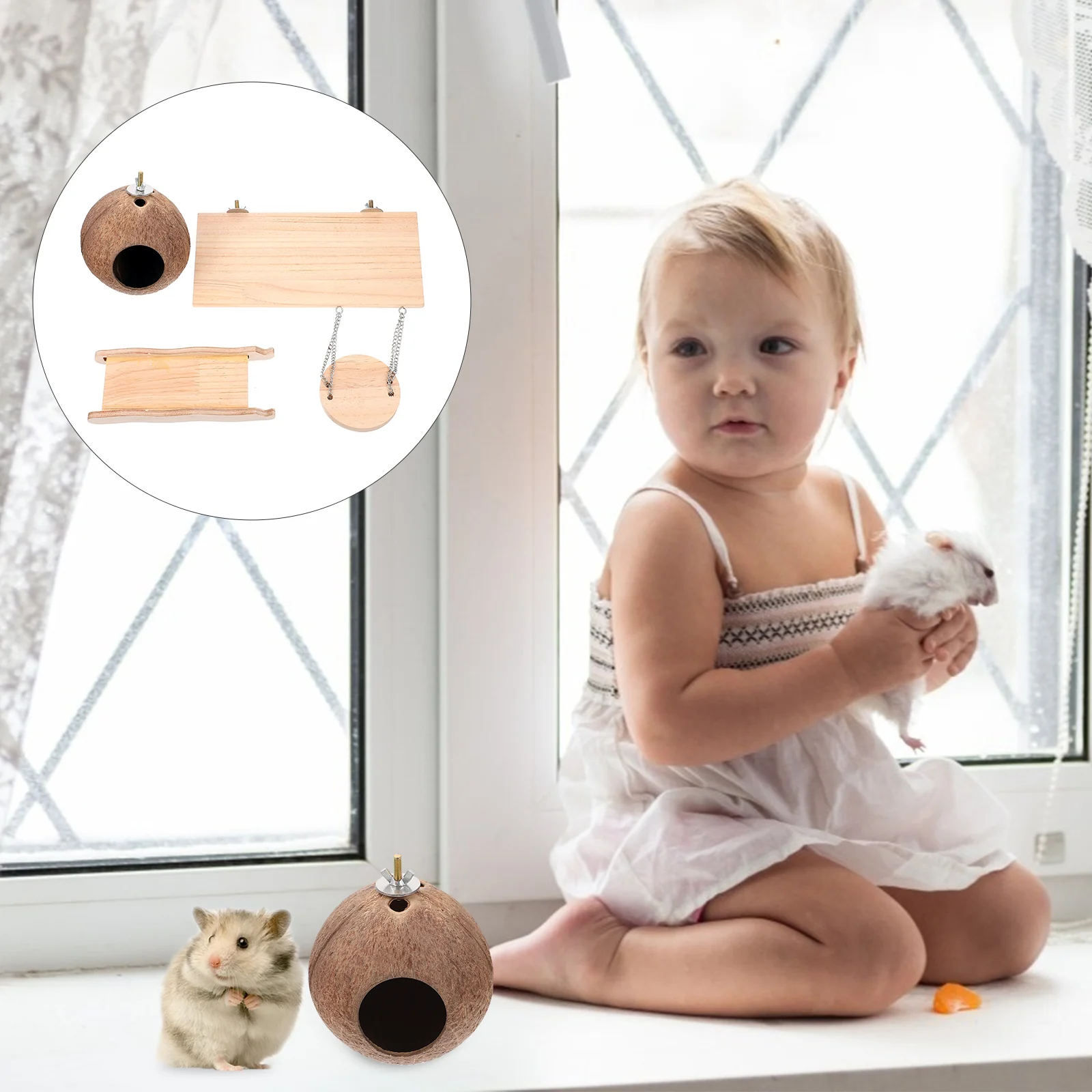 

Hamster Platform Swing Cage Ladder Toys Wood Stand Rat Toy Pet Climbing Crawling Dwarf Pedal Bird Squirrel Parrot Chinchilla