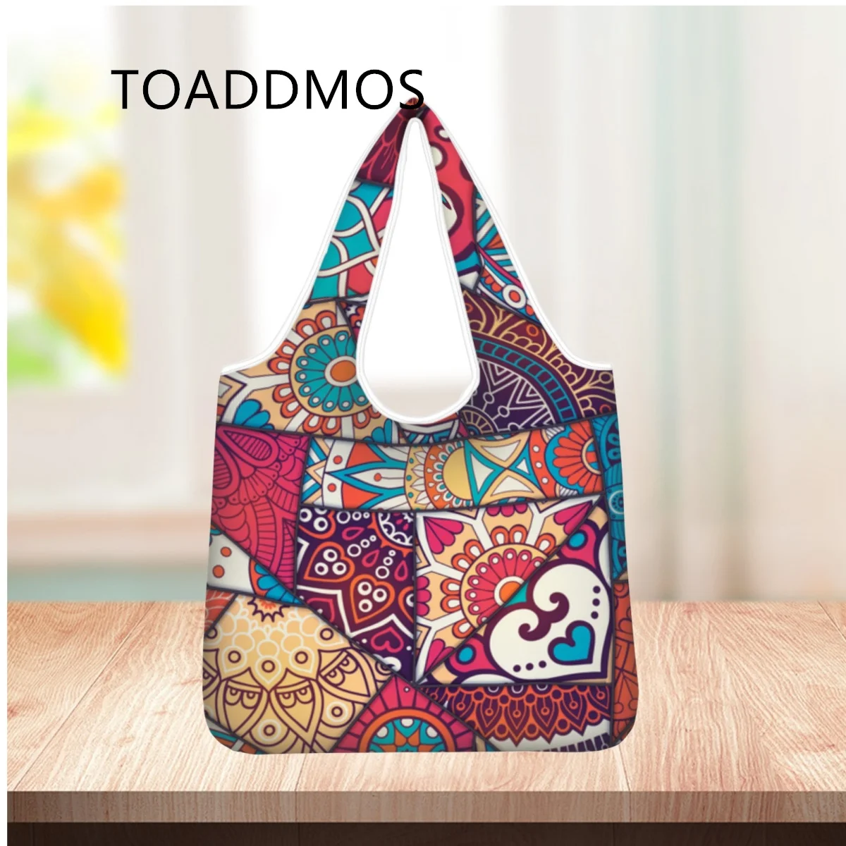 

TOADDMOS Southwest Tribal Brand Design Ladies Shoulder Bag Geometric Pattern Casual Tote Bag Reusable Folding Storage Pocket