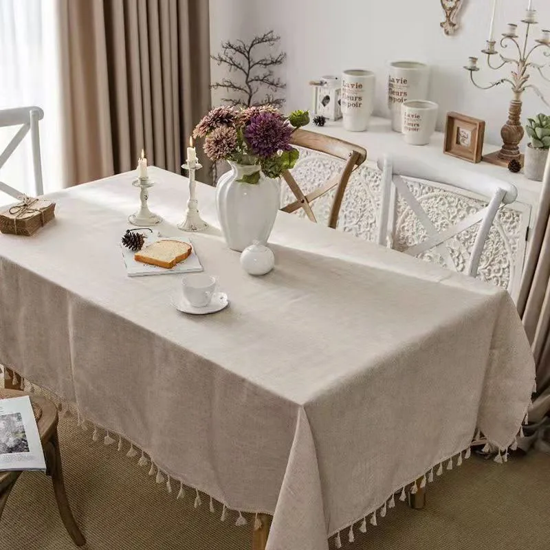 

Tassel Tablecloth Cotton Linen Rectangular Tablecloth Household Table Cover Pad Decorative Tea Table Fireplace Countertop Pad