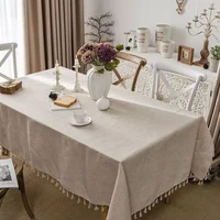 tassel tablecloth cotton linen rectangular tablecloth household table cover pad decorative tea table fireplace countertop pad