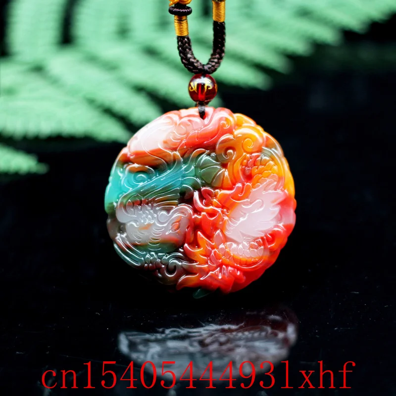 

Natural Hetian Color Jade Dragon Phoenix Pendant Necklace Fashion Jewelry Hand Carved Jadeite Charm Amulet Gifts for Men Women