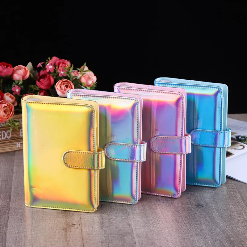 

New 2021 A6/A5 Macaroon Laser Color PU Leather DIY Binder Notebook Cover Diary Agenda Planner Paper Cover School Stationery