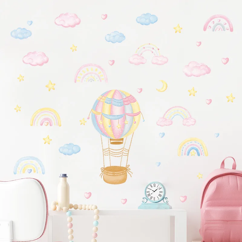 

Cartoon Wall Decoration Sticker Hot Air Balloon Painted Clouds Stars Room Decor Stickers Home Accessorie Self-Adhesive Wallpaper