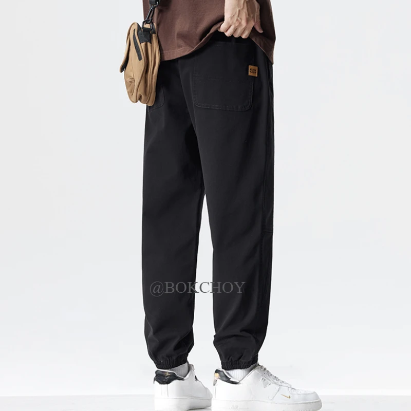 Повседневные хлопковые брюки на шнурке для мужчин одежда однотонная уличная
