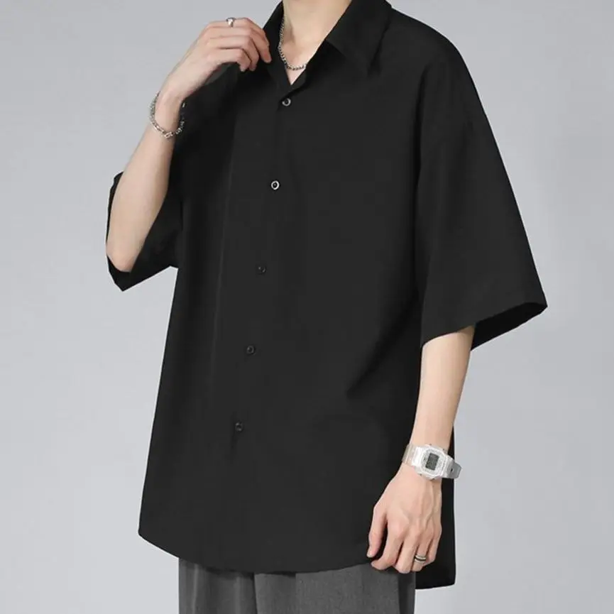 Yasuk Spring Summer Fashion Men's Solid Casual Loose T-Shirt Cool Trendy Guy Long Sleeve Soft Drape Solid Loose Button