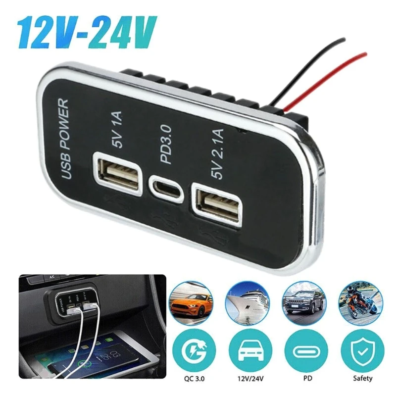 

PD Type-C USB Power Outlet 2.1A Адаптер для автомобильного зарядного устройства для мотоциклов Автомобиль