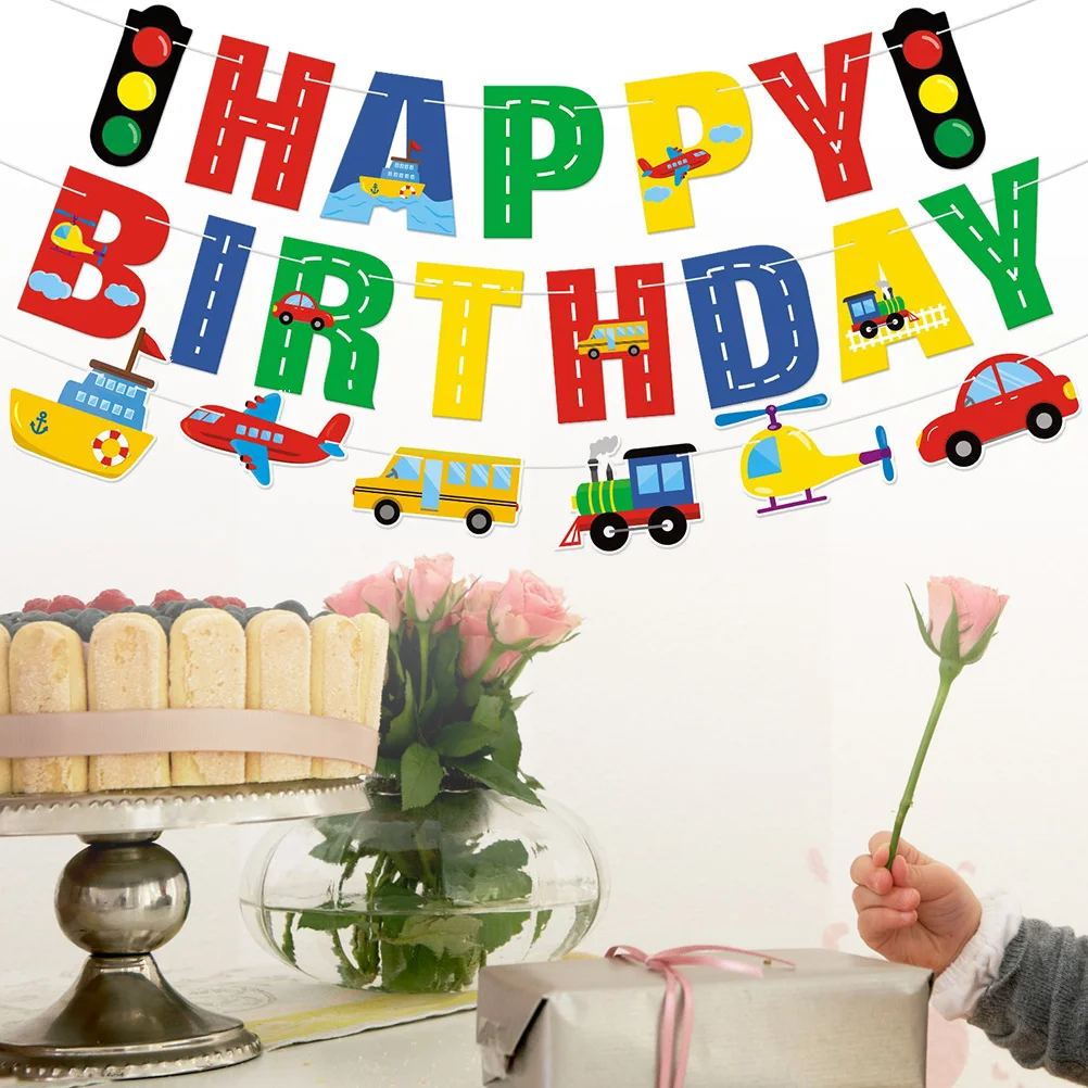 

Banner Birthday Transportation Party Bunting Garland Decorations Bday Triangle Flags Pendant Chair High Pennant Kit Letter Kids
