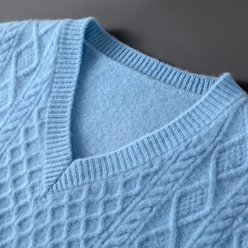 Мужская жилетка из 100% чистой шерсти пуловер без рукавов с V-образным вырезом