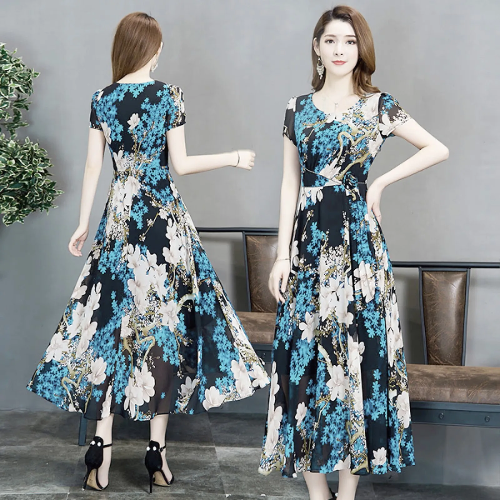 Женское богемное платье до щиколотки с цветочным принтом элегантное летнее