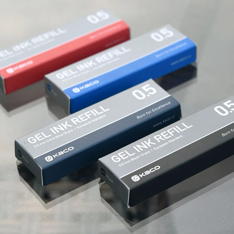 Kaco 10pcs/box G2 Refill European/Asian Standard 0.5mm Black Red Blue Dark-blue ink Refills Retractable Gel Pens Office Supplies