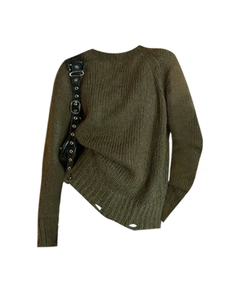 Модный простой однотонный вязаный свитер винтажные пуловеры с круглым вырезом и