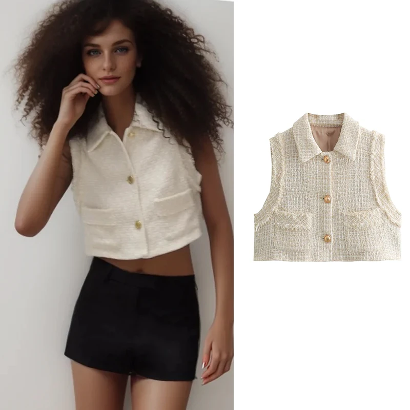 Весенняя Женская Короткая Элегантная Куртка Повседневный Жилет Из Полиэстера С