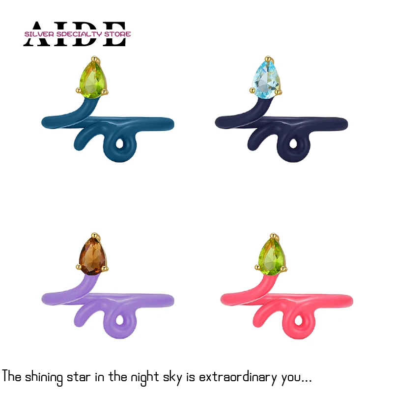 

AIDE S925 Silver Multicolor Enamel Adjustable Ring For Women Girls Paired Zircon Finger Ring Jewelry Gifts Anillos Mujer Y2K