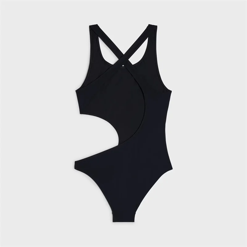 

New style women simple solid color cross backless one-piece bathing suit leisure beach resort spa swimming pool essential