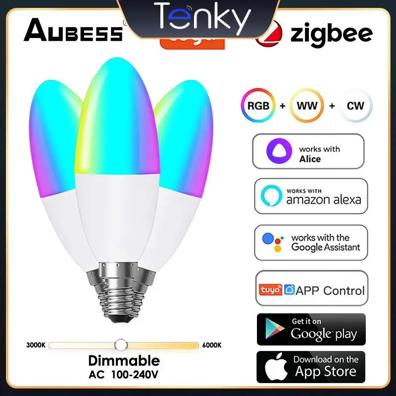 

Dimmable E14 Led Bulb 5w Zigbee Smart Lamp For Alexa Google Home Yandex Alice Candle Light Bulbs Tuya Zigbee Smart Home Rgbcw