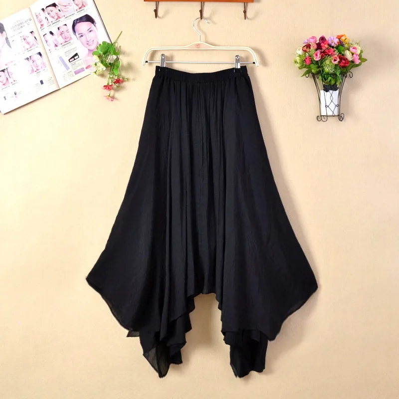 Женская Асимметричная длинная юбка летняя хлопковая льняная в Корейском стиле с