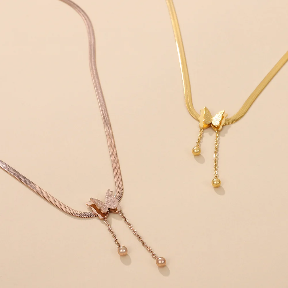 Оптовая нержавеющая стальная змеиная цепочка бабочка ожерелье для женщин девочек элегантные водонепроницаемые стопка ювелирных изделий.