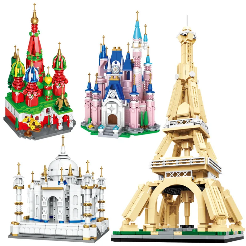 

World Famous Architecture Princess Castle Taj Mahal St.Peterburg Eiffel Tower Building Bricks Blocks Children's DIY Gift
