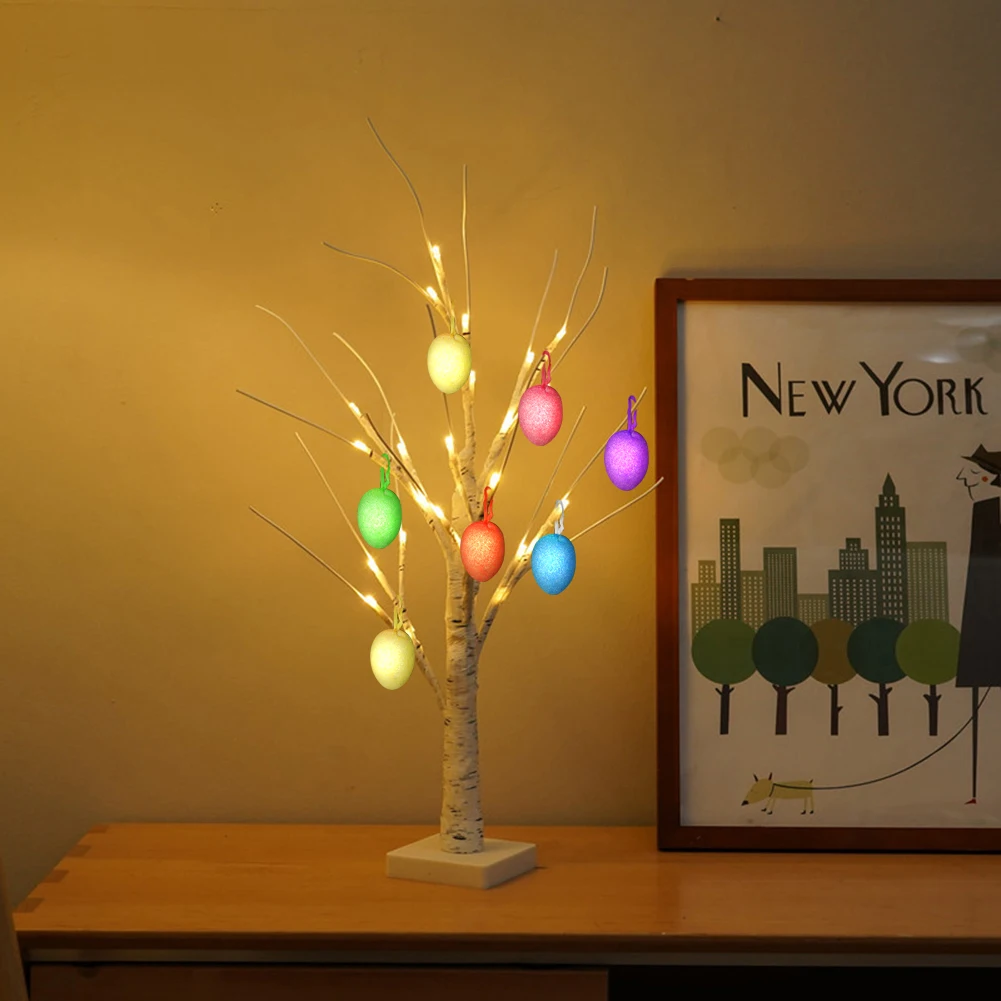 

LED Birch Tree Lamp with 12 Easter Eggs Creative Table Lamp for Girl Room Holiday Wedding Home Easter Decoration Tree Nightlight