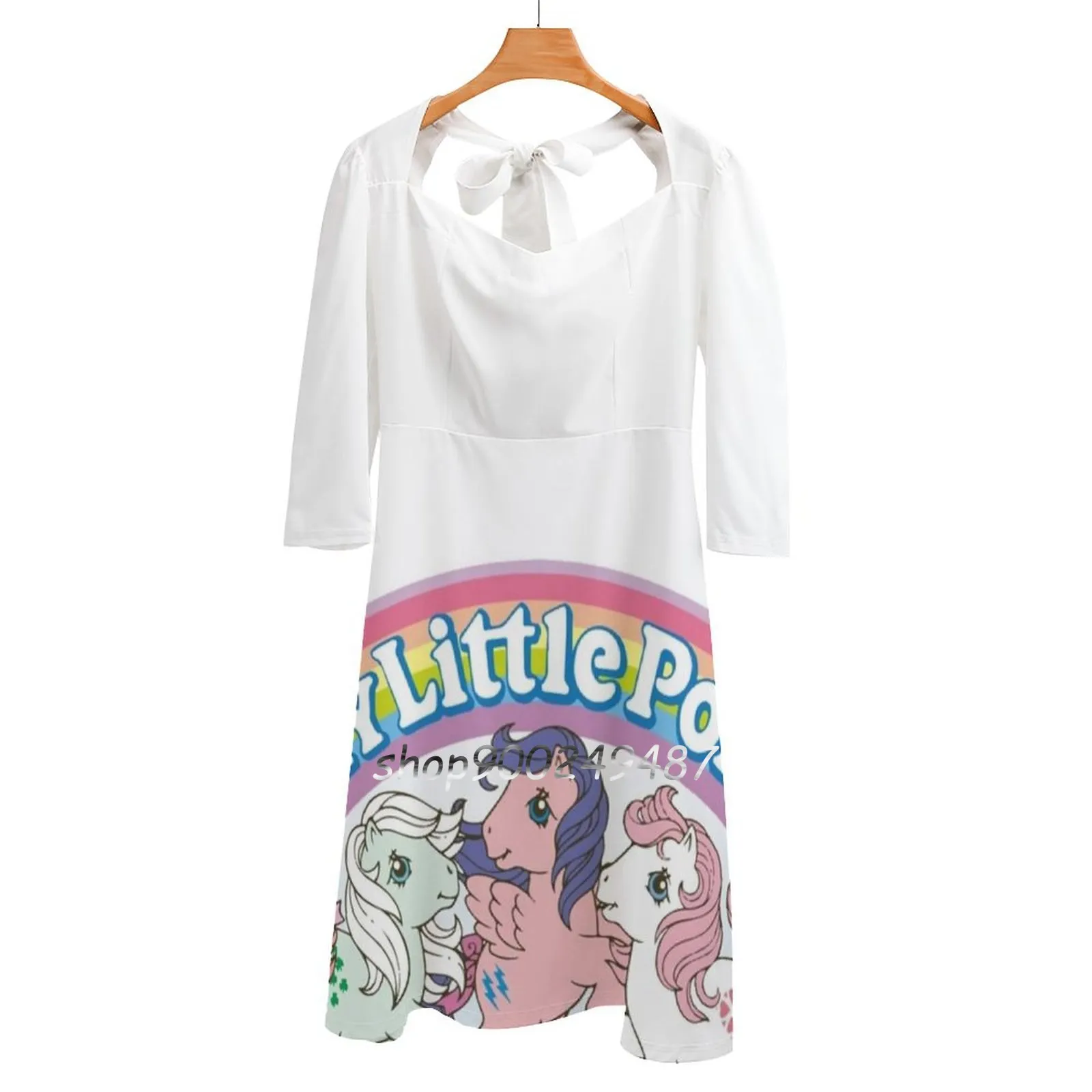 

-Платье в стиле 80-х с квадратным вырезом, новинка, элегантное женское облегающее платье на талии, мини-платье с пони, винтажные пони в стиле 80-...