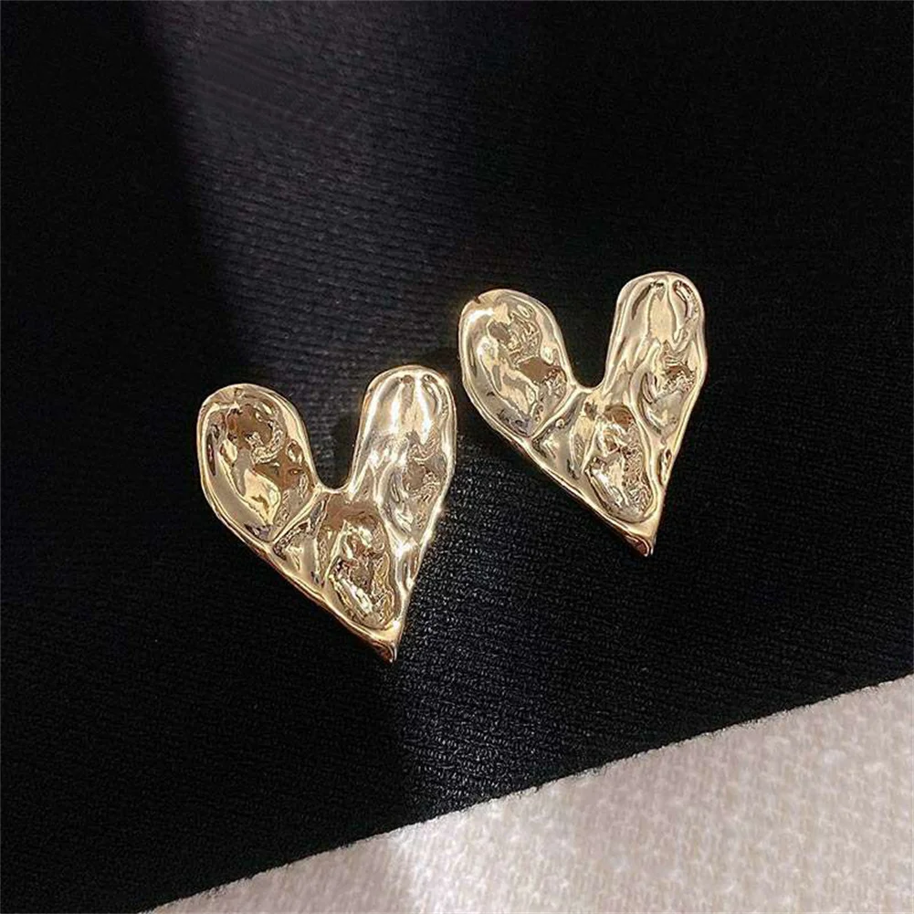 

Unusual Design Sense Concave Convex Uneven Gold Colour Heart Earrings Korean Fashion Jewelry Party Accessories For Women's Gift