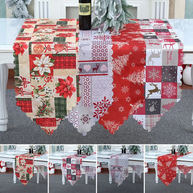 

1PC Fashion Christmas Table Runner Tablecloth Snowflake Elk Printed Fabric Desktop Decoration Home New Year Party Ornament