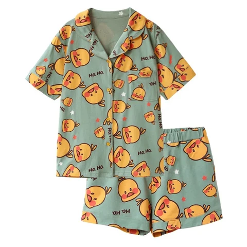 Women'S Pajamas Summer Short Sleeve Shorts Women'S 2 Piece Set Japanese Loose Kawaii Cartoon Satin Home Dress Underwear Set