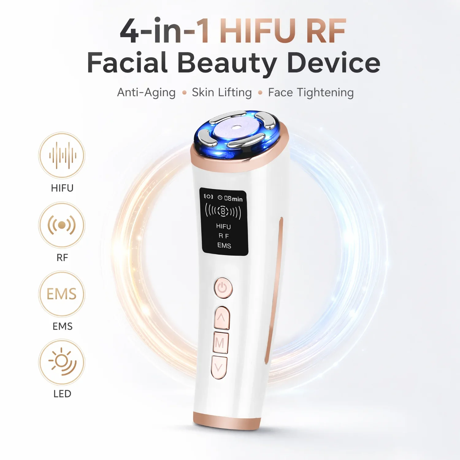 Фото Многофункциональный аппарат для ухода за кожей 4-в-1: HIFU, RF, EMS, LED-терапия. Лифтинг лица, подтяжка кожи, массажер против морщин для домашнего использования. №1
