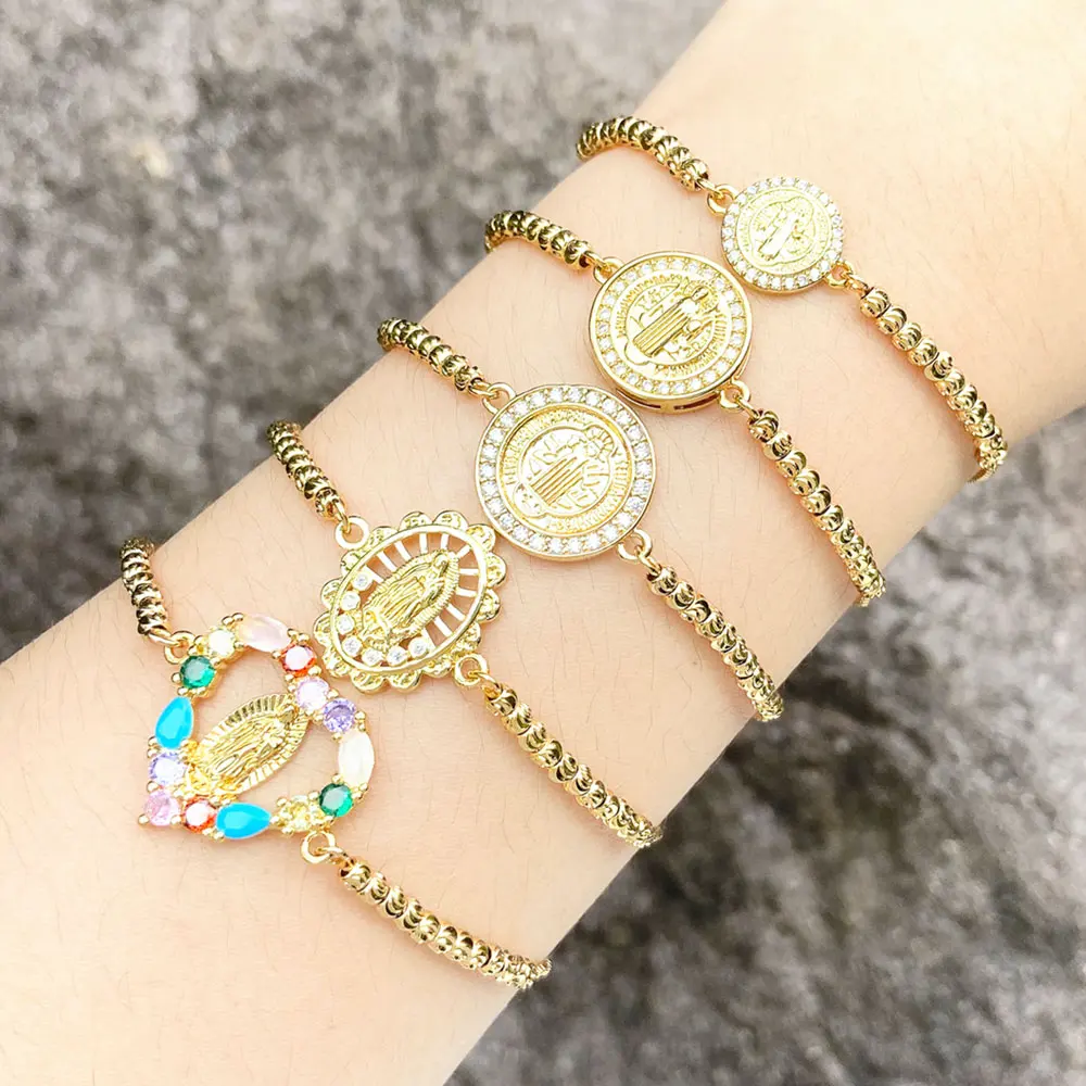 FLOLA CZ хрустальное сердце Дева Мария браслеты для женщин позолоченные San Benito