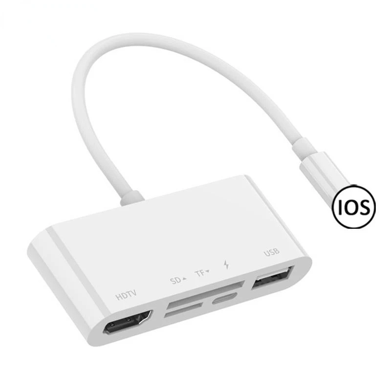 

Lighting to HDMI-Compatible Adapter 2K 1080K TV USB Hub OTG Cable Charging Converter For iPhone 12 11 to SD TF Card Reader
