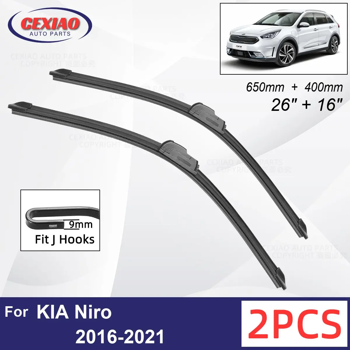 

Car Wiper For KIA Niro 2016-2021 Front Wiper Blades Soft Rubber Windscreen Wipers Auto Windshield 26"+16" 650mm + 400mm