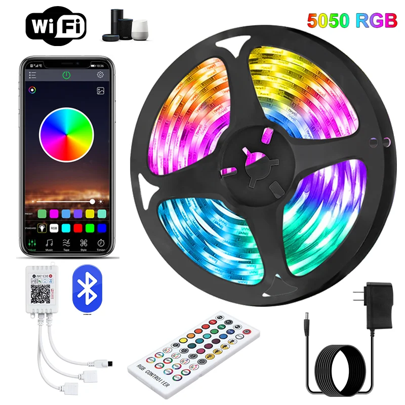 Светодиодная лента RGB для комнаты, неосветильник лампа для декора спальни, с поддержкой Bluetooth, Wi-Fi, RGB5050, 24 В, 30 м, 50 м