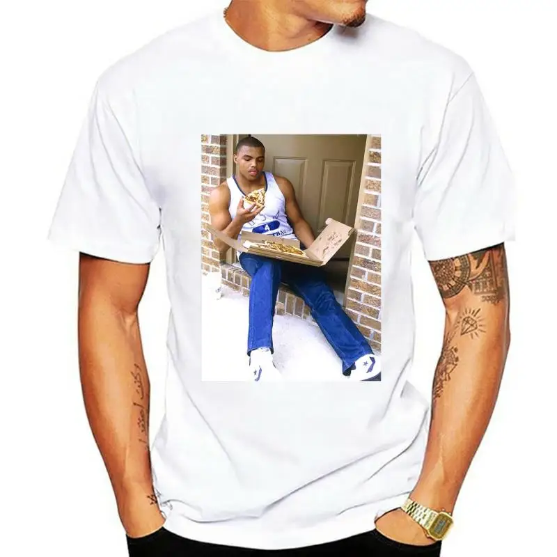 Футболка с фотографией Big Guys Rule and Tall Young Charles Barkley Eating Pizza