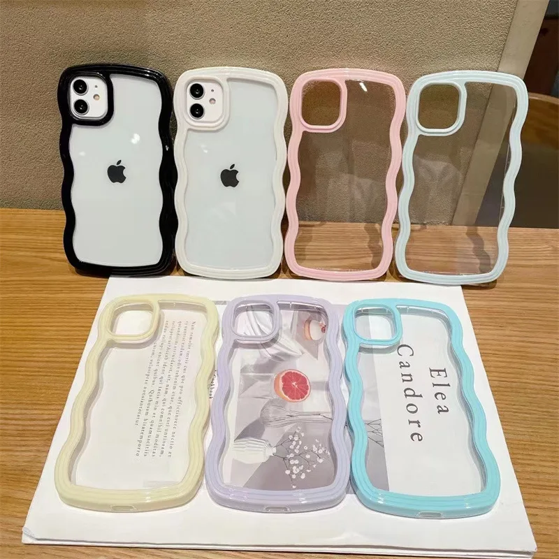 

Simple solid color wavy pattern suitable for iPhone14/13/11/12promax phone case X XR XS transparent silicone soft cover cushion