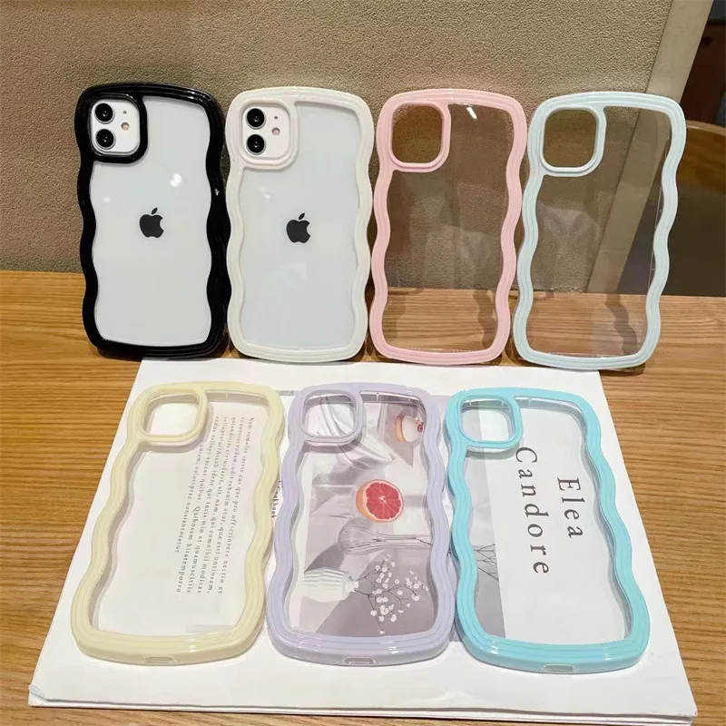 

Простой однотонный волнистый узор, подходит для iPhone14/13/11/12promax чехол для телефона X XR XS, прозрачный силиконовый мягкий чехол, подушка