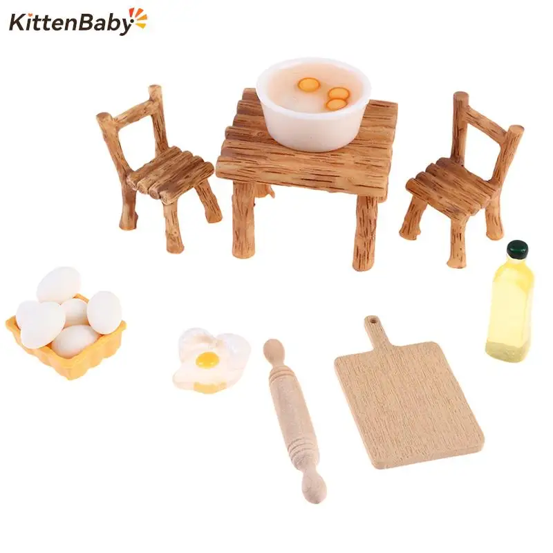 

Кухонные аксессуары для кукольного домика, набор мини-стульев для стола, скалка для яиц, мисок, муки, сумка, миниатюрная мебель, игрушка для к...