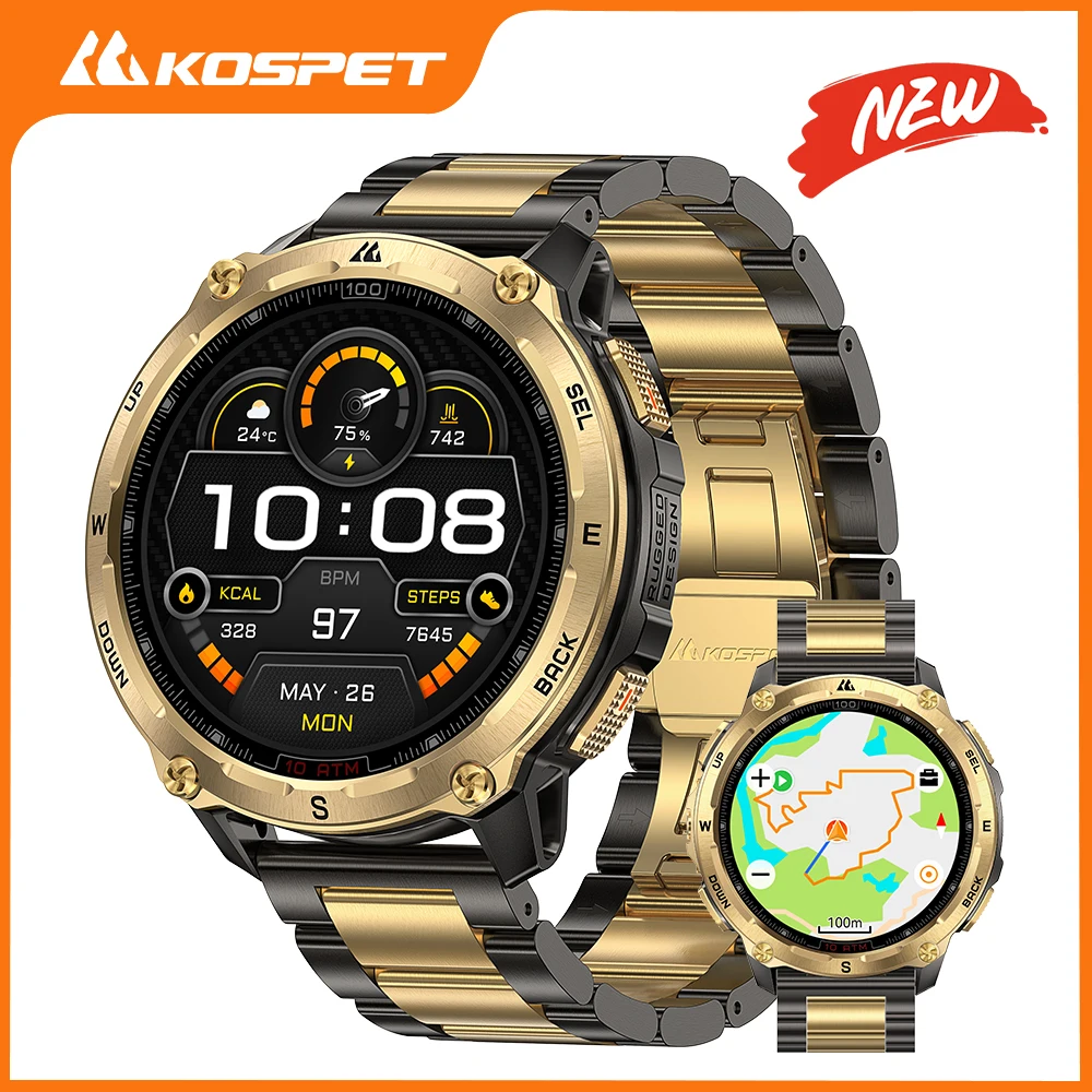 Фото Новые смарт-часы KOSPET Tank T4 SE 2026 года для мужчин: нержавеющая сталь, GPS, офлайн-карты, водонепроницаемость до 100 м, круглосуточный мониторинг здоровья №1