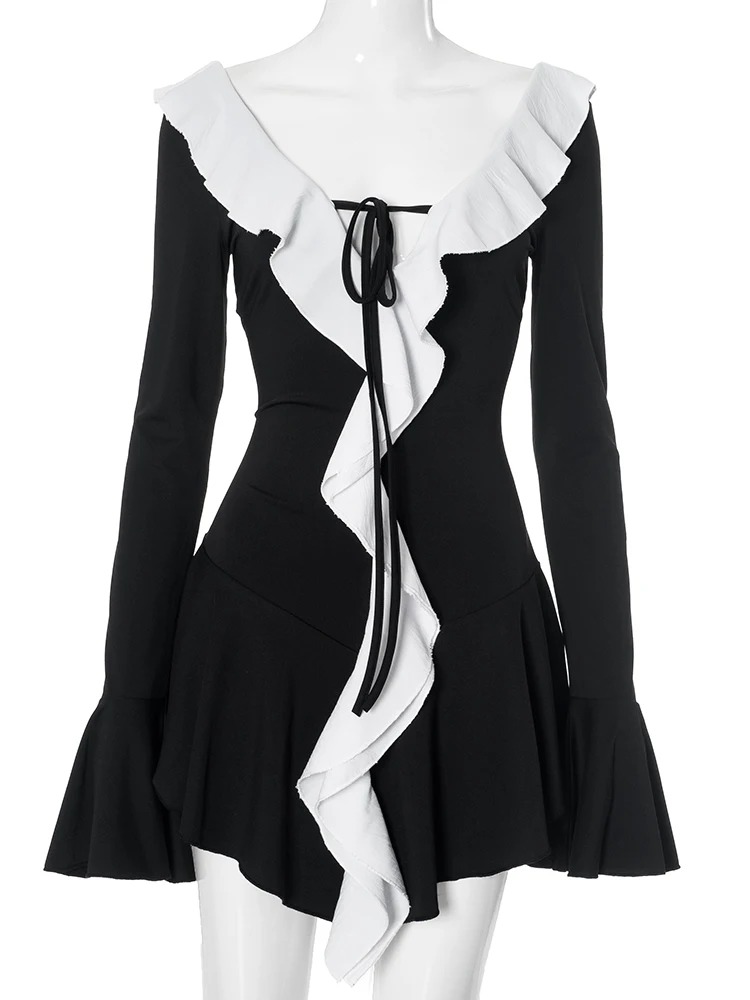 Whatiwear элегантное платье со рюшами женское бандажное с глубоким вырезом и