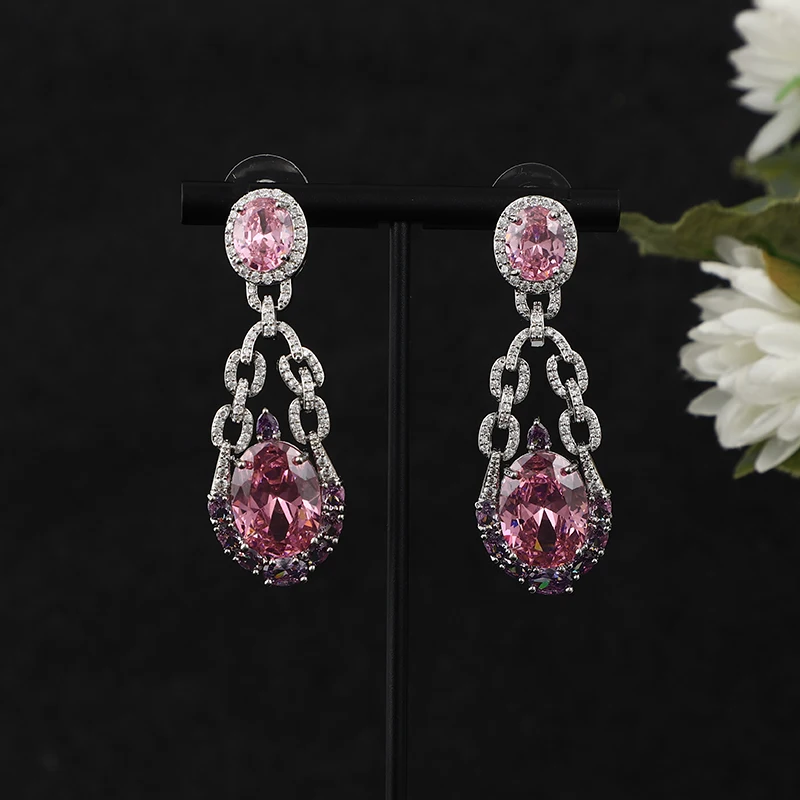 

Luxury Classic Design Chain Big Round Waterdrop Drop Earrings For Women Wedding Cubic Zircon Dubai Bridal Party Earring E1148
