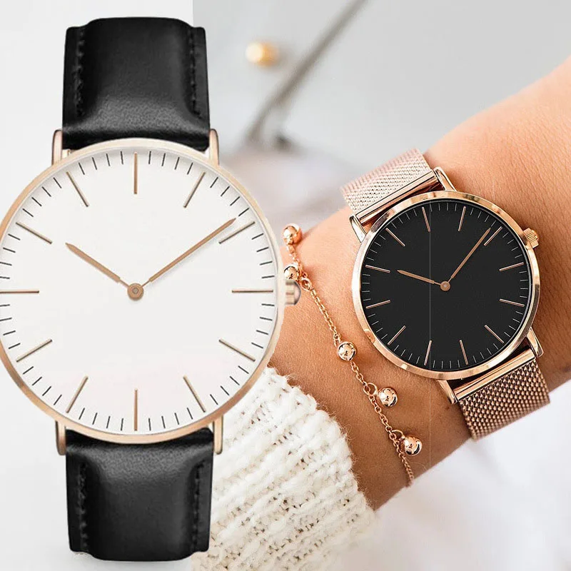 

Rose Gold Watch Women Bracelet leather Watches Brand White collar Ladies Casual Quartz Watch Steel Designer Women's Wristwatch