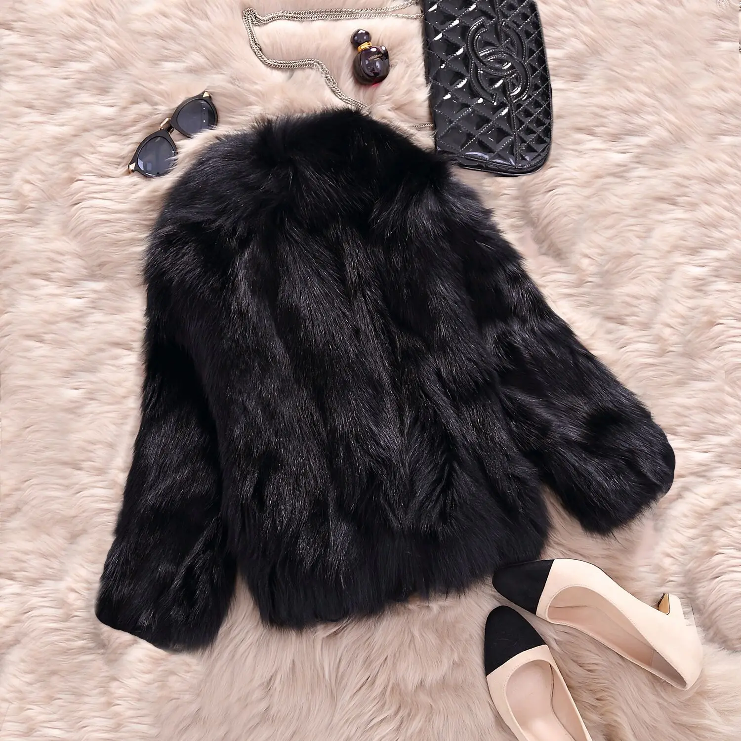 Women's Leather Fur Coat Fashion Casual Short Imitation Fox Fur Imitation Fur Jacket Women Faux Fur Coat